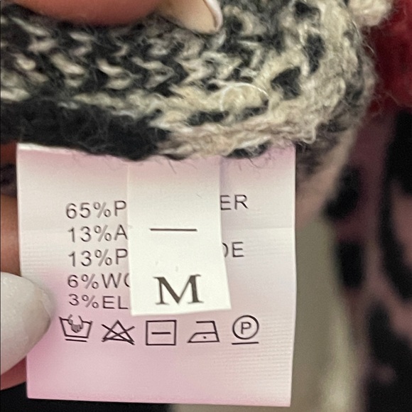 Black and Cream Leopard Print Sweater with Red Trim - Picture 8 of 10